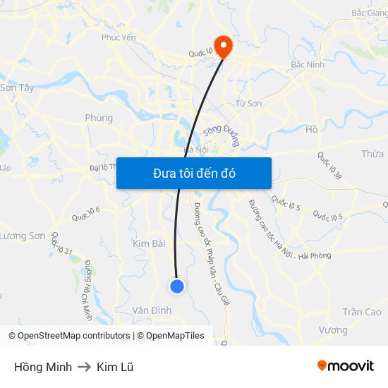 Hồng Minh to Kim Lũ map