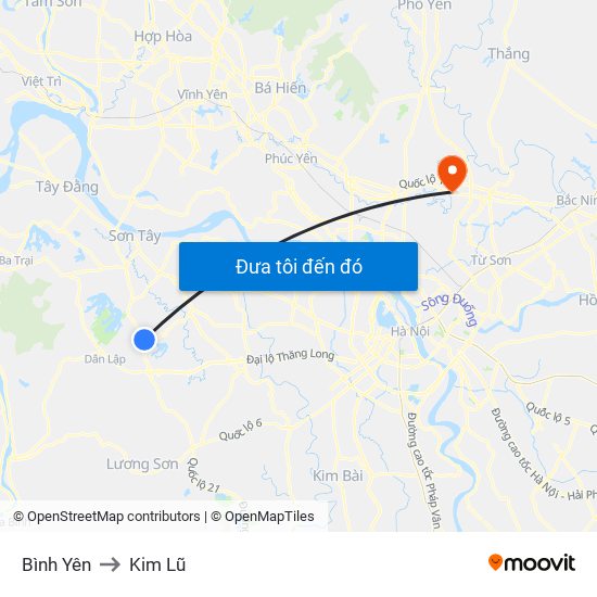 Bình Yên to Kim Lũ map