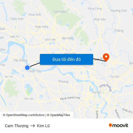 Cam Thượng to Kim Lũ map