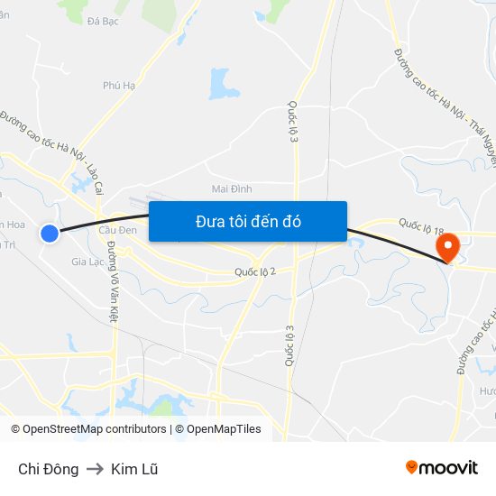 Chi Đông to Kim Lũ map