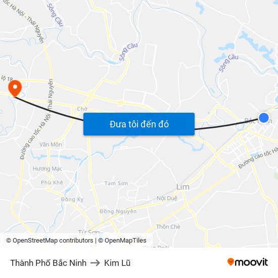 Thành Phố Bắc Ninh to Kim Lũ map