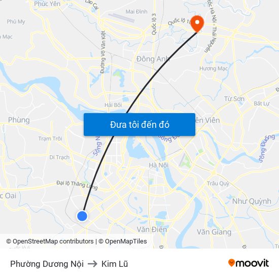 Phường Dương Nội to Kim Lũ map