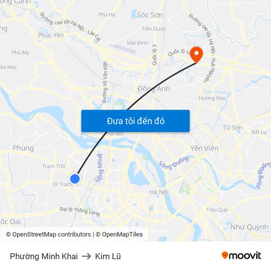 Phường Minh Khai to Kim Lũ map