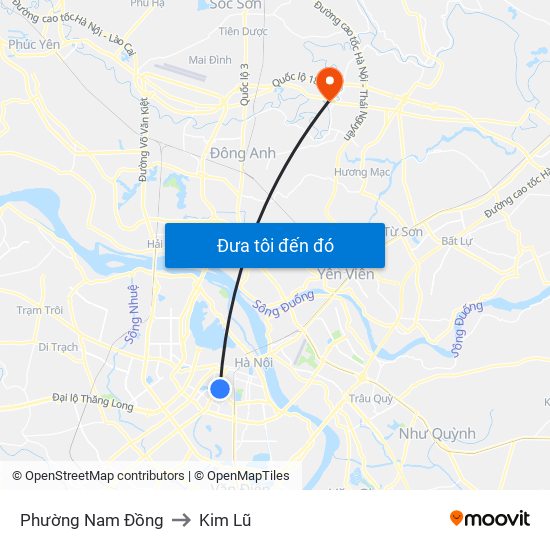 Phường Nam Đồng to Kim Lũ map