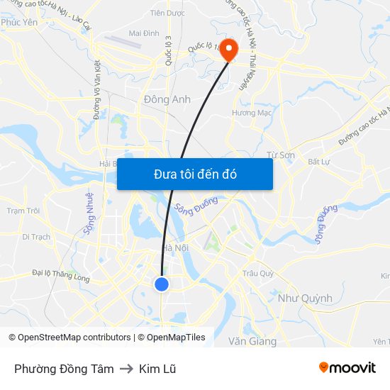 Phường Đồng Tâm to Kim Lũ map
