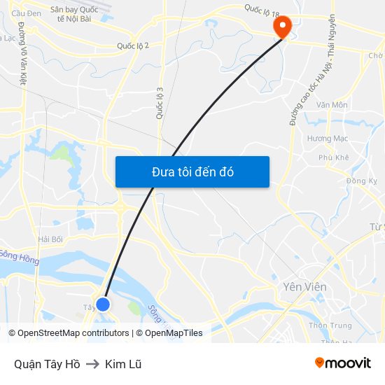 Quận Tây Hồ to Kim Lũ map