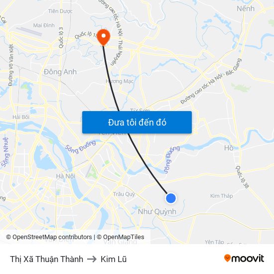 Thị Xã Thuận Thành to Kim Lũ map