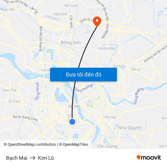 Bạch Mai to Kim Lũ map