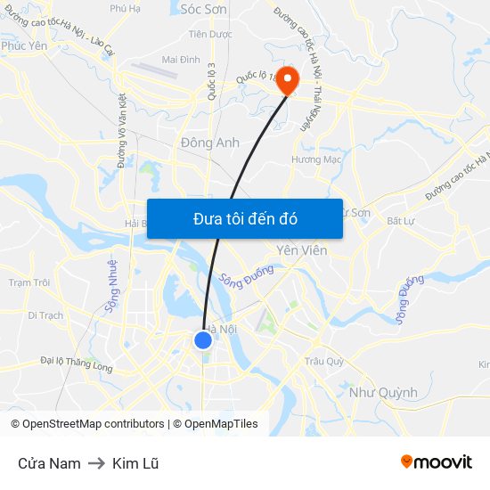 Cửa Nam to Kim Lũ map