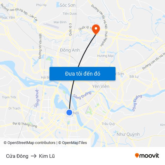 Cửa Đông to Kim Lũ map