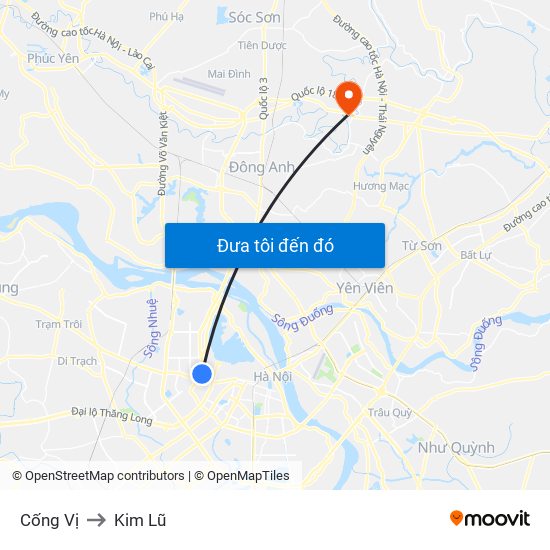 Cống Vị to Kim Lũ map