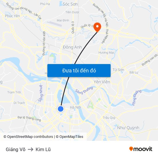 Giảng Võ to Kim Lũ map