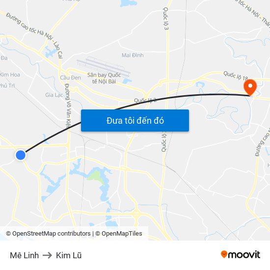 Mê Linh to Kim Lũ map