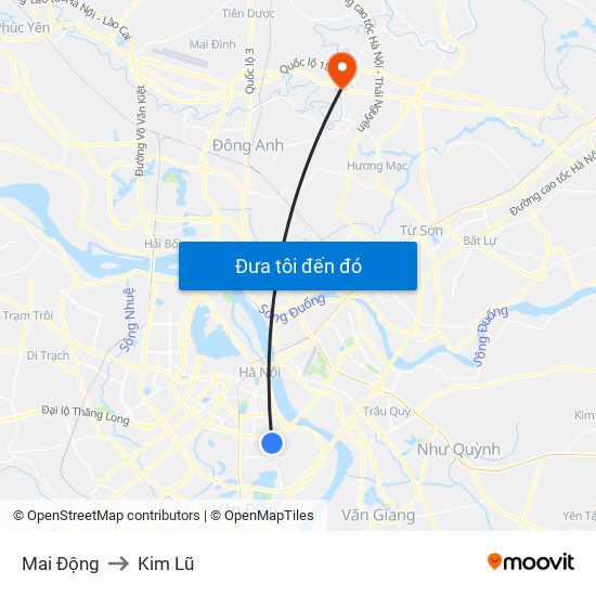 Mai Động to Kim Lũ map