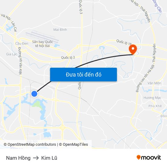 Nam Hồng to Kim Lũ map