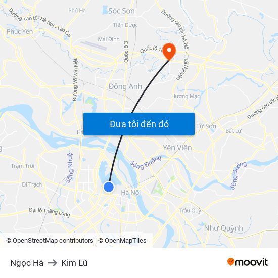 Ngọc Hà to Kim Lũ map