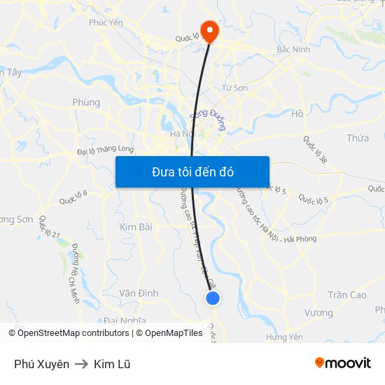 Phú Xuyên to Kim Lũ map