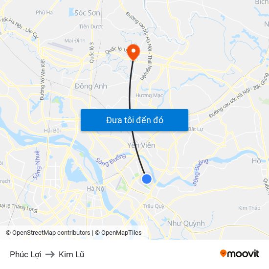 Phúc Lợi to Kim Lũ map