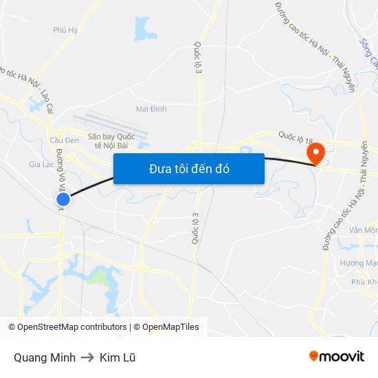 Quang Minh to Kim Lũ map