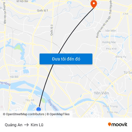 Quảng An to Kim Lũ map