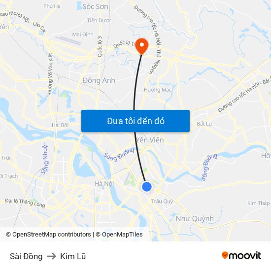Sài Đồng to Kim Lũ map