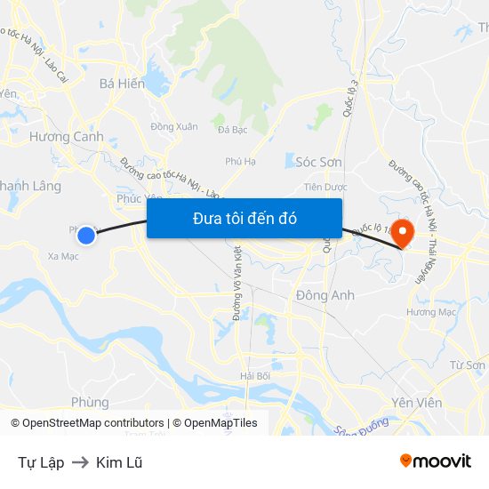 Tự Lập to Kim Lũ map