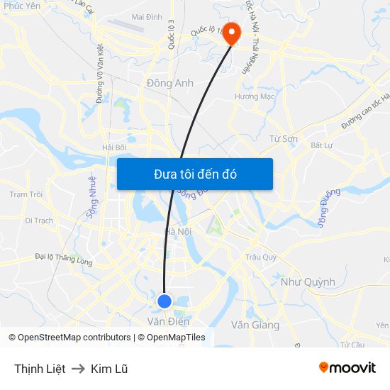 Thịnh Liệt to Kim Lũ map