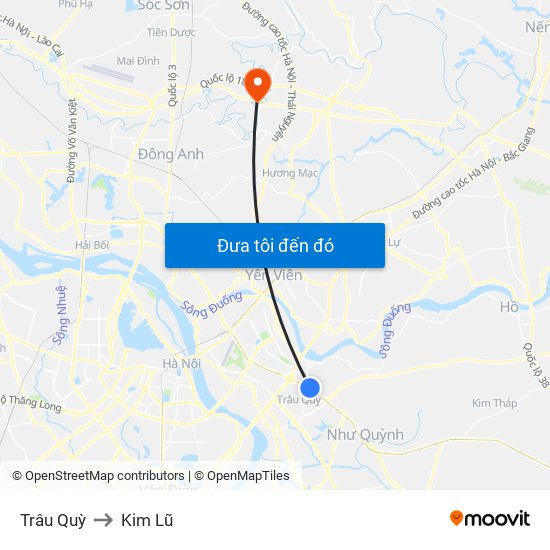 Trâu Quỳ to Kim Lũ map