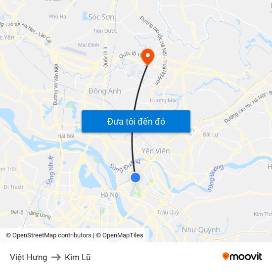 Việt Hưng to Kim Lũ map