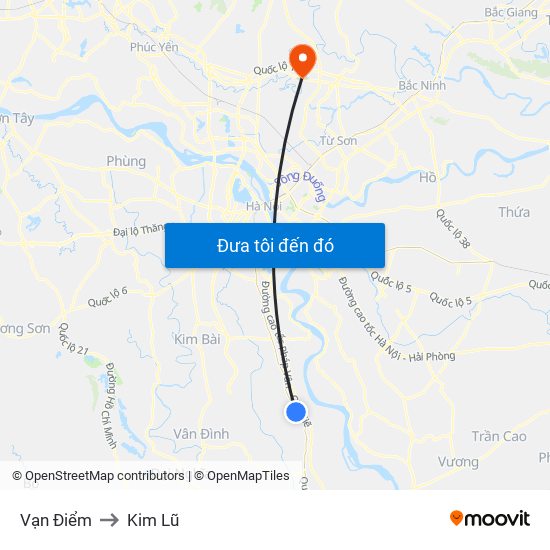 Vạn Điểm to Kim Lũ map