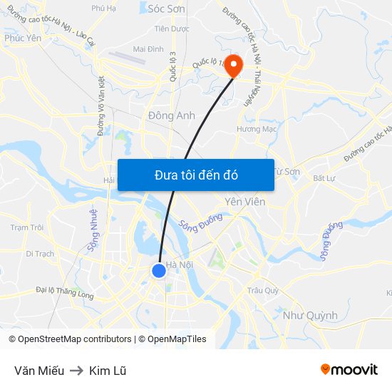 Văn Miếu to Kim Lũ map