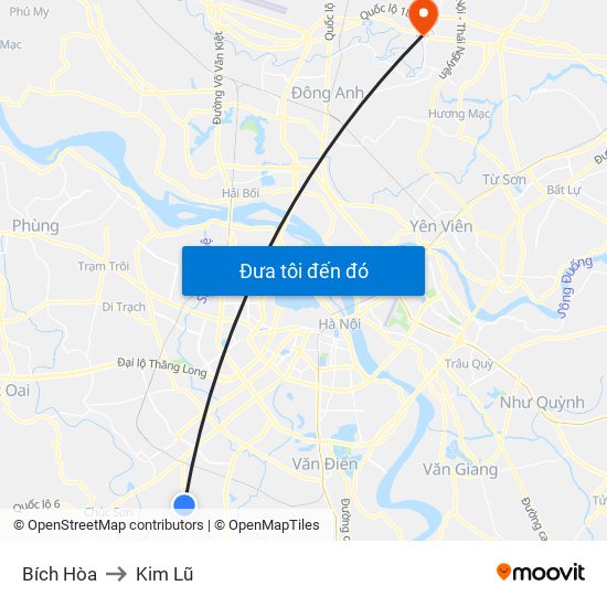 Bích Hòa to Kim Lũ map
