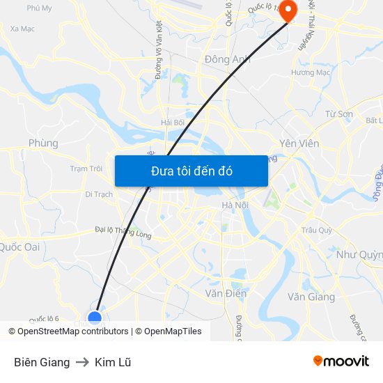 Biên Giang to Kim Lũ map