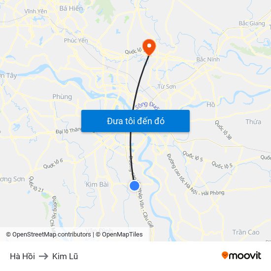 Hà Hồi to Kim Lũ map