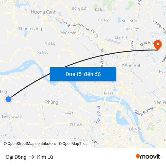 Đại Đồng to Kim Lũ map