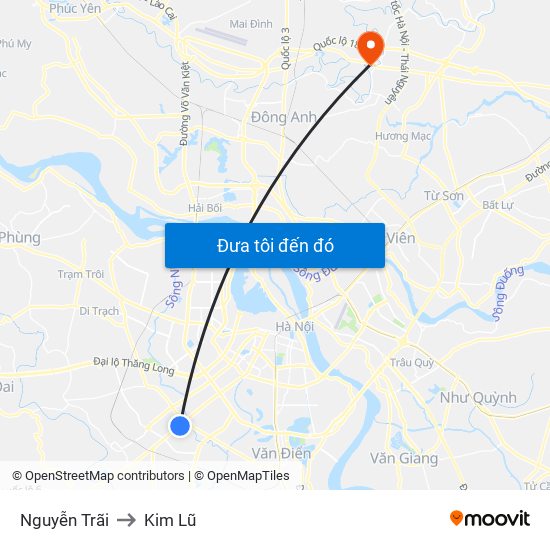 Nguyễn Trãi to Kim Lũ map