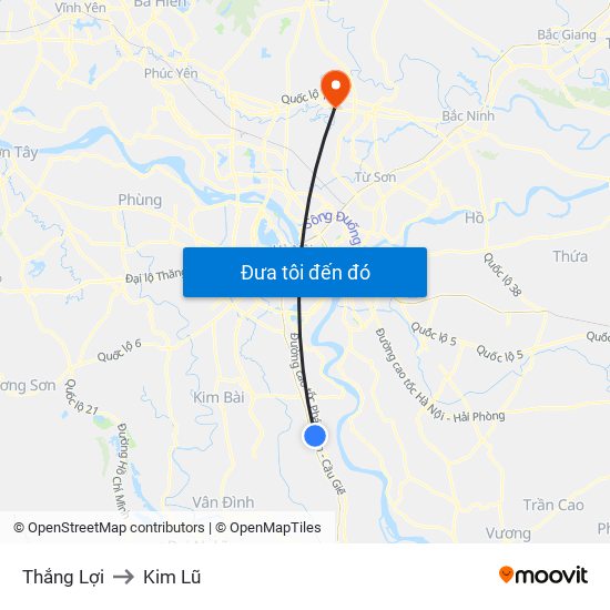 Thắng Lợi to Kim Lũ map