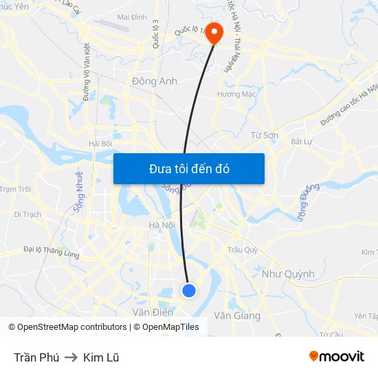 Trần Phú to Kim Lũ map
