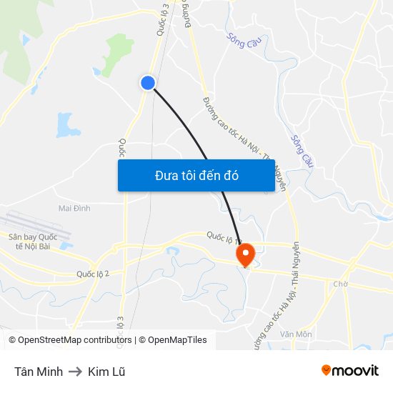 Tân Minh to Kim Lũ map