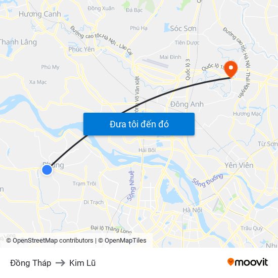 Đồng Tháp to Kim Lũ map