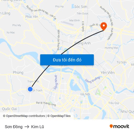 Sơn Đồng to Kim Lũ map