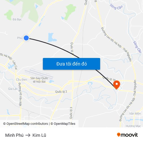 Minh Phú to Kim Lũ map