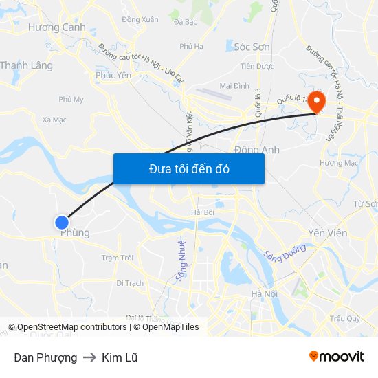 Đan Phượng to Kim Lũ map