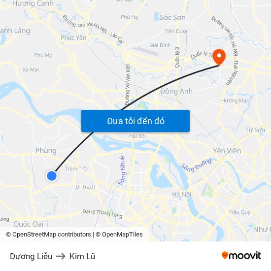 Dương Liễu to Kim Lũ map