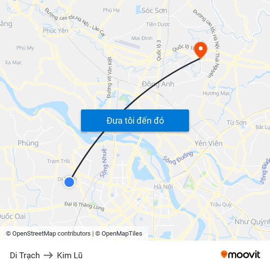 Di Trạch to Kim Lũ map