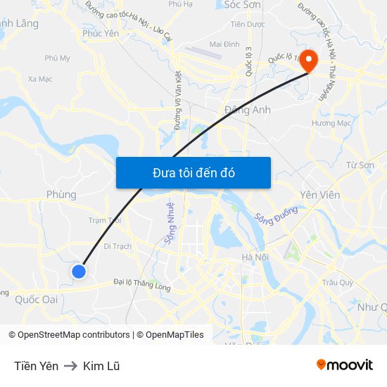 Tiền Yên to Kim Lũ map