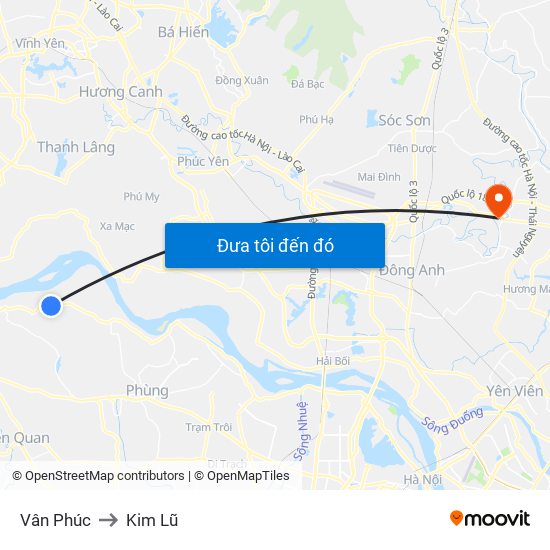 Vân Phúc to Kim Lũ map