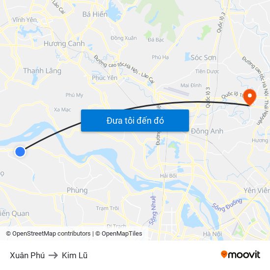 Xuân Phú to Kim Lũ map