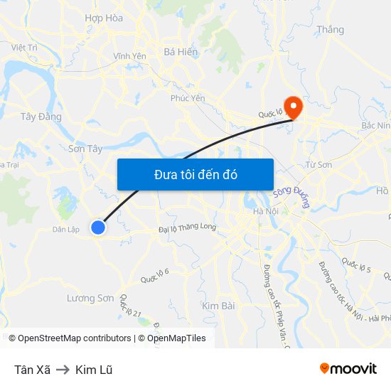 Tân Xã to Kim Lũ map