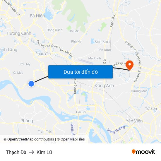 Thạch Đà to Kim Lũ map